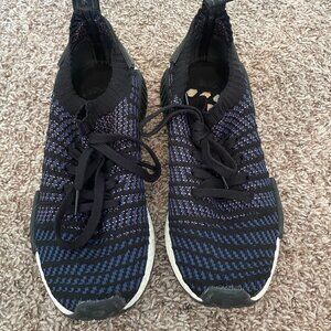 Adidas NMD R1 STLT Primeknit Shoes Core Black Noble Indigo Purple Size 8.5